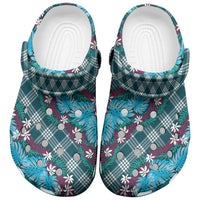 Polynesian Monstera Tiare Floral Clogs Shoes Dark Teal Tropical Plaid - Polynesian Pride