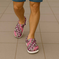 Polynesian Monstera Tiare Floral Clogs Shoes Fuchsia Tropical Plaid - Polynesian Pride