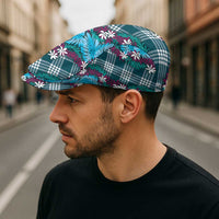 Polynesian Monstera Tiare Floral Jeff Hat Dark Teal Tropical Plaid - Polynesian Pride