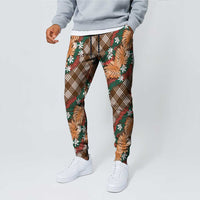Polynesian Monstera Tiare Floral Jogger Pants Chocolate Brown Tropical Plaid - Polynesian Pride