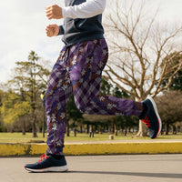 Polynesian Monstera Tiare Floral Jogger Pants Lavender Tropical Plaid - Polynesian Pride