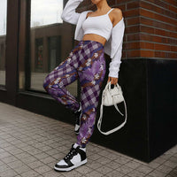 Polynesian Monstera Tiare Floral Jogger Pants Lavender Tropical Plaid - Polynesian Pride