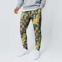 Polynesian Monstera Tiare Floral Jogger Pants Yellow Tropical Plaid - Polynesian Pride
