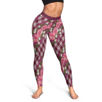 Polynesian Monstera Tiare Floral Leggings Fuchsia Tropical Plaid - Polynesian Pride