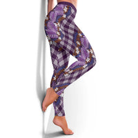 Polynesian Monstera Tiare Floral Leggings Lavender Tropical Plaid - Polynesian Pride
