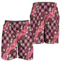 Polynesian Monstera Tiare Floral Shorts for Men Fuchsia Tropical Plaid - Polynesian Pride