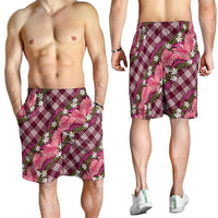 Polynesian Monstera Tiare Floral Shorts for Men Fuchsia Tropical Plaid - Polynesian Pride