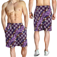 Polynesian Monstera Tiare Floral Shorts for Men Lavender Tropical Plaid - Polynesian Pride