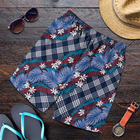 Polynesian Monstera Tiare Floral Shorts for Men Royal Blue Tropical Plaid - Polynesian Pride