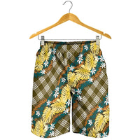 Polynesian Monstera Tiare Floral Shorts for Men Yellow Tropical Plaid - Polynesian Pride