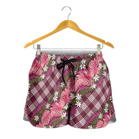 Polynesian Monstera Tiare Floral Shorts for Women Fuchsia Tropical Plaid - Polynesian Pride