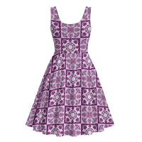 Poni Palaka Quilt Hawaii Midi Dress Hawaiian Tropical Monstera Sea Turtle