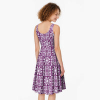 Poni Palaka Quilt Hawaii Midi Dress Hawaiian Tropical Monstera Sea Turtle