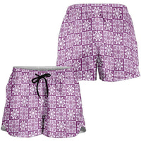 Poni Palaka Quilt Hawaii Shorts for Women Hawaiian Tropical Monstera Sea Turtle
