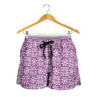 Poni Palaka Quilt Hawaii Shorts for Women Hawaiian Tropical Monstera Sea Turtle