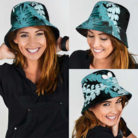 Puakenikeni Maile Lei Bucket Hat Frangipani Turquoise Tropical Leaves