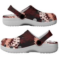 Puakenikeni Maile Lei Clogs Shoes Frangipani Red Tropical Leaves