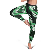 Puakenikeni Maile Lei Leggings Frangipani Green Tropical Leaves