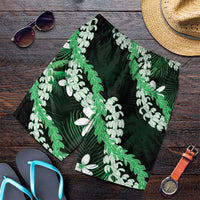 Puakenikeni Maile Lei Shorts for Men Frangipani Green Tropical Leaves