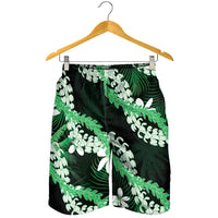 Puakenikeni Maile Lei Shorts for Men Frangipani Green Tropical Leaves