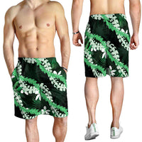Puakenikeni Maile Lei Shorts for Men Frangipani Green Tropical Leaves