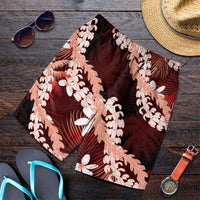 Puakenikeni Maile Lei Shorts for Men Frangipani Red Tropical Leaves
