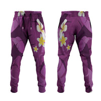 Purple Banana Leaf Hawaii Jogger Pants Lau Maia Plumeria Tropical Summer Vibes