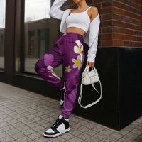 Purple Banana Leaf Hawaii Jogger Pants Lau Maia Plumeria Tropical Summer Vibes