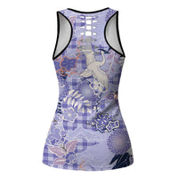 Purple Palaka Crane and Flowers Hollow Tank Top Japan Heritage Spirit - Polynesian Pride
