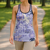 Purple Palaka Crane and Flowers Hollow Tank Top Japan Heritage Spirit - Polynesian Pride