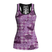 Purple Palaka Hawaii Cowboy Hollow Tank Top Puakenikeni Lei Paniolo Papale Seamless Vibes LT14 Female Purple - Polynesian Pride
