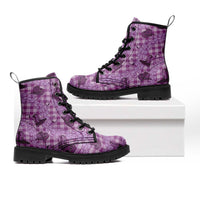Purple Palaka Hawaii Cowboy Leather Boots Puakenikeni Lei Paniolo Papale Seamless Vibes - Polynesian Pride