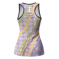 Purple Palaka Hawaii Leis Hollow Tank Top Hawaiian-plaid Elegant Tropical Vibes - Polynesian Pride
