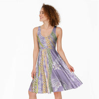 Purple Palaka Hawaii Leis Midi Dress Hawaiian-plaid Elegant Tropical Vibes - Polynesian Pride