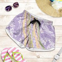 Purple Palaka Hawaii Leis Shorts for Women Hawaiian-plaid Elegant Tropical Vibes - Polynesian Pride