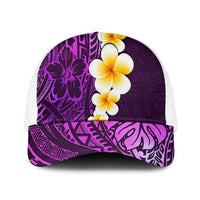Purple Polynesia Mesh Trucker Cap Plumeria Tropical Leaves With Galaxy Polynesian Art - Polynesian Pride