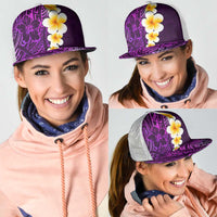 Purple Polynesia Mesh Trucker Cap Plumeria Tropical Leaves With Galaxy Polynesian Art - Polynesian Pride