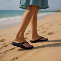 Purple Polynesia Shark Tattoo Flip Flops Polynesian Plumeria - Polynesian Pride