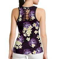Purple Tropical Hawaii Hollow Tank Top Seamless Monstera Plumeria Hawaiian Pattern - Polynesian Pride