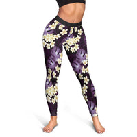 Purple Tropical Hawaii Leggings Seamless Monstera Plumeria Hawaiian Pattern - Polynesian Pride