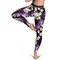 Purple Tropical Hawaii Leggings Seamless Monstera Plumeria Hawaiian Pattern - Polynesian Pride