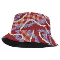 Red Hawaii Palaka Honohono Pikake Bucket Hat Hawaiian Orchid Lei Polynesian Pattern - Polynesian Pride