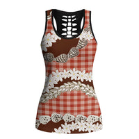 Red Hawaii Tiare and Shell Lei Hollow Tank Top Hawaiian Palaka Luxury Vibes - Polynesian Pride
