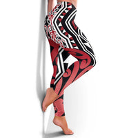 Red New Zealand Leggings Aotearoa Kowhaiwhai Mix Taniko Art LT14