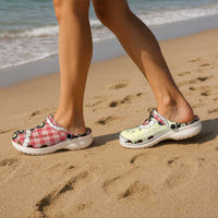 Red Palaka Hawaii Clogs Shoes Kukui Nut Pikake Lei Hawaiian Tapa Pattern - Polynesian Pride