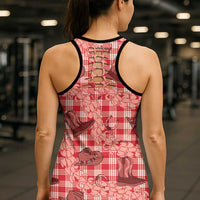 Red Palaka Hawaii Cowboy Hollow Tank Top Puakenikeni Lei Paniolo Papale Seamless Vibes LT14 - Polynesian Pride