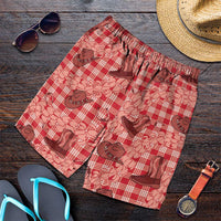 Red Palaka Hawaii Cowboy Shorts for Men Puakenikeni Lei Paniolo Papale Seamless Vibes LT14 Red - Polynesian Pride