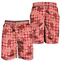 Red Palaka Hawaii Cowboy Shorts for Men Puakenikeni Lei Paniolo Papale Seamless Vibes LT14 - Polynesian Pride