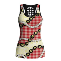 Red Palaka Hawaii Hollow Tank Top Kukui Nut Pikake Lei Hawaiian Tapa Pattern - Polynesian Pride