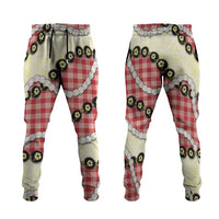 Red Palaka Hawaii Jogger Pants Kukui Nut Pikake Lei Hawaiian Tapa Pattern - Polynesian Pride